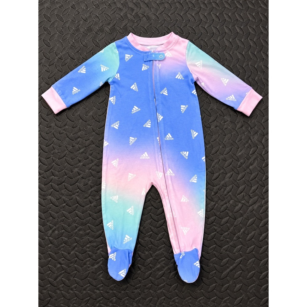 Adidas Baby Girls Ombre Logo Footed Sleeper Pajamas Blue Pink 6M Regular Fit